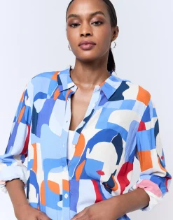 Chemisier manches longues imprimé BLEU Femme