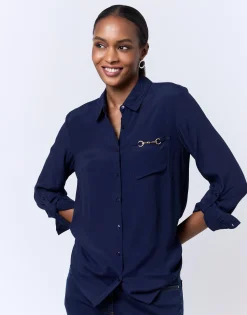 Chemisier manches longues uni MARINE Femme