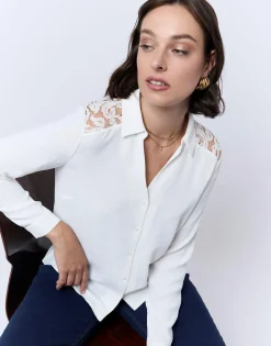 Chemisier manches longues uni BLANC Femme