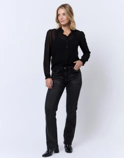 Chemisier manches longues uni NOIR Femme