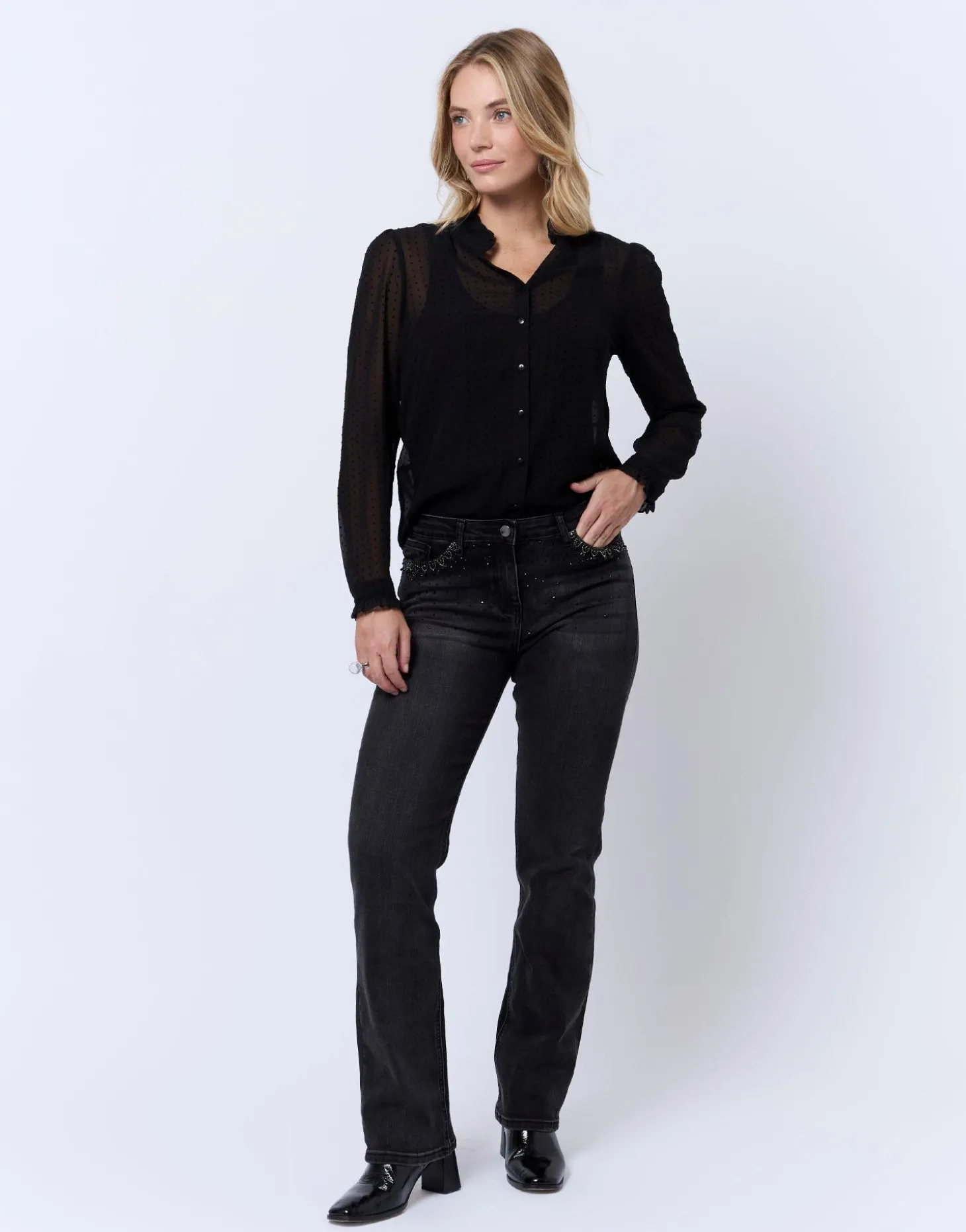 Chemisier manches longues uni NOIR Femme