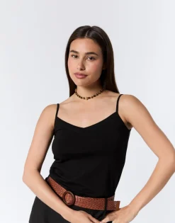 Débardeur en mélange coton uni NOIR Femme