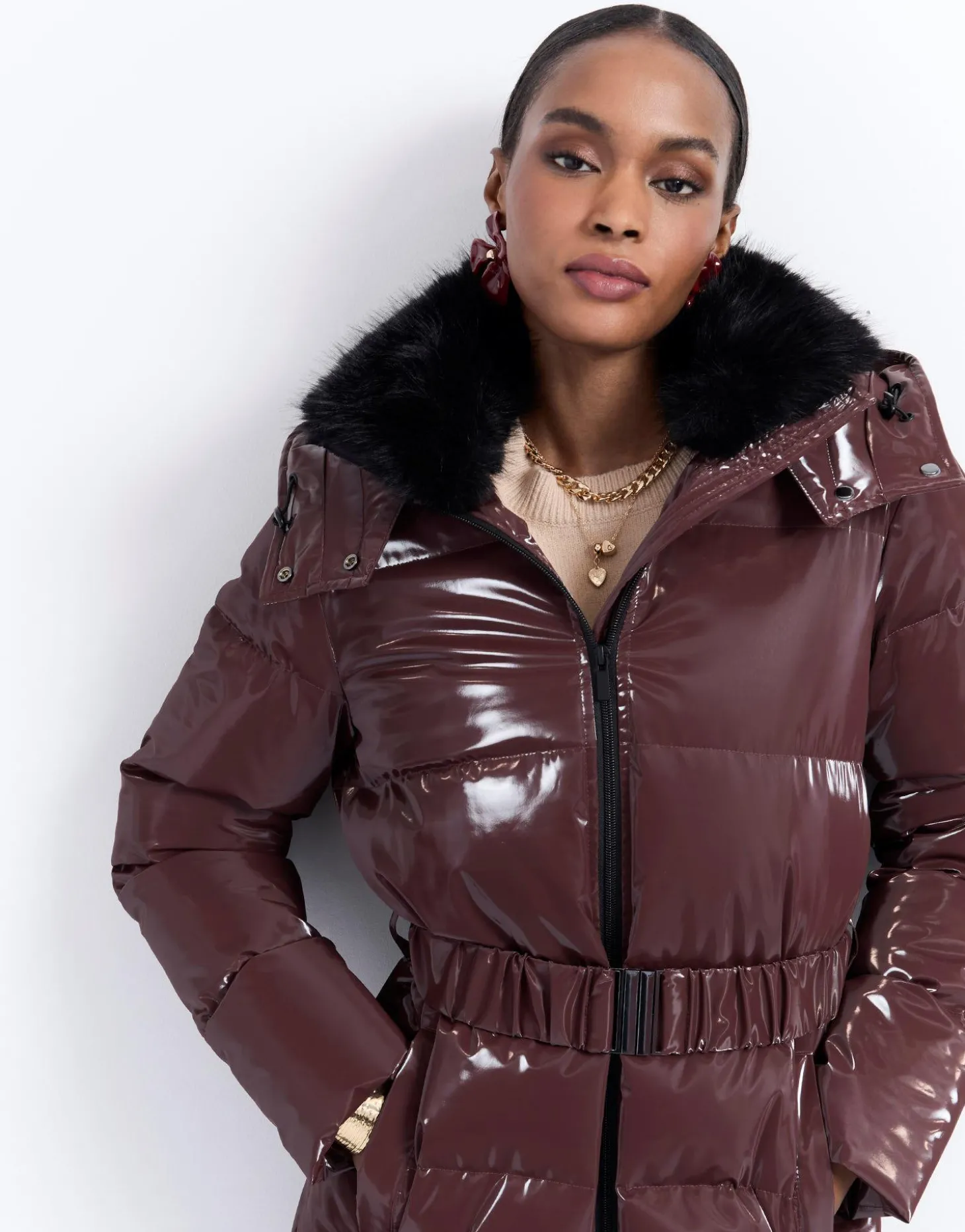 Doudoune mi-longue unie BORDEAUX Femme