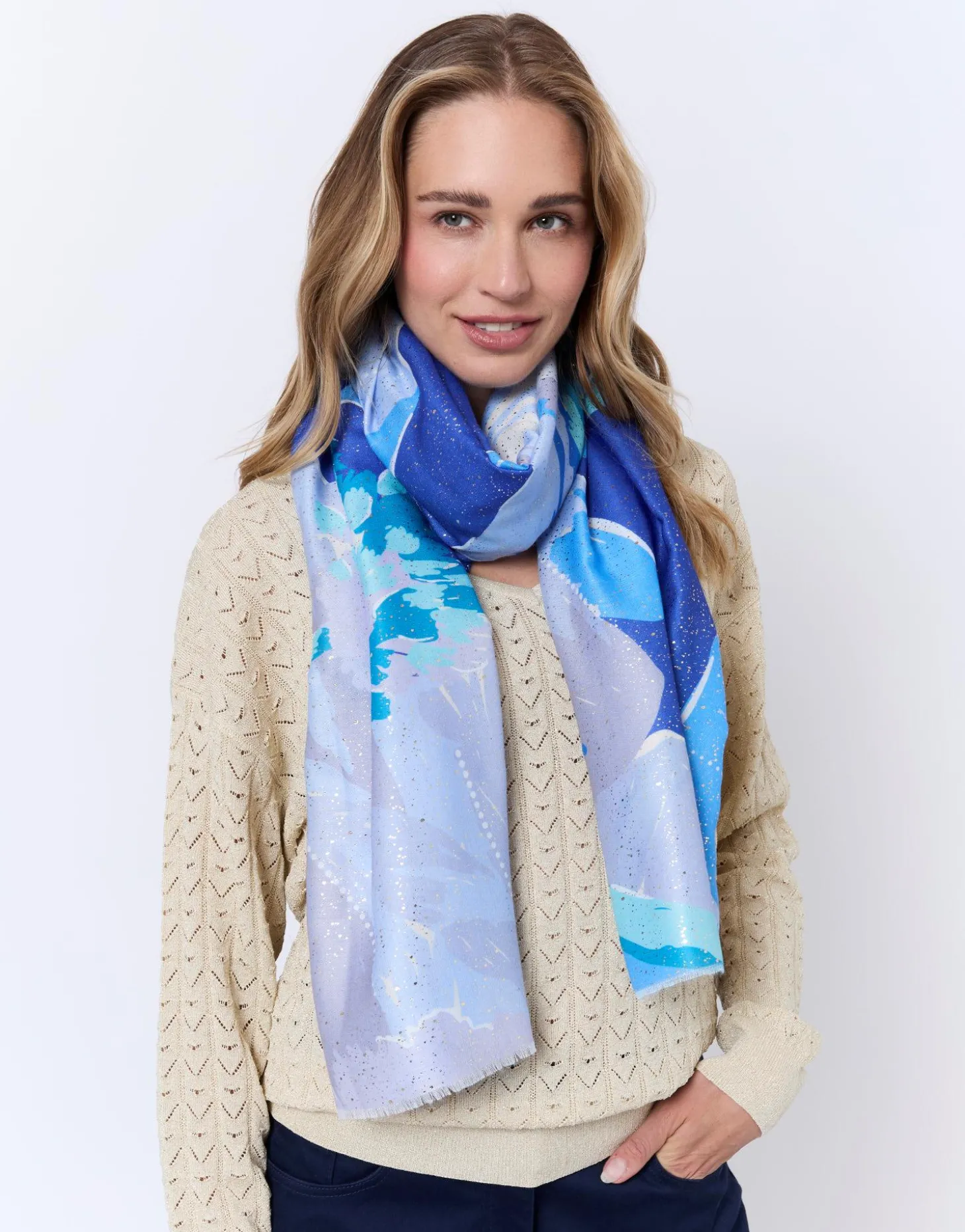 Foulard imprimé à fleurs BLEU Femme