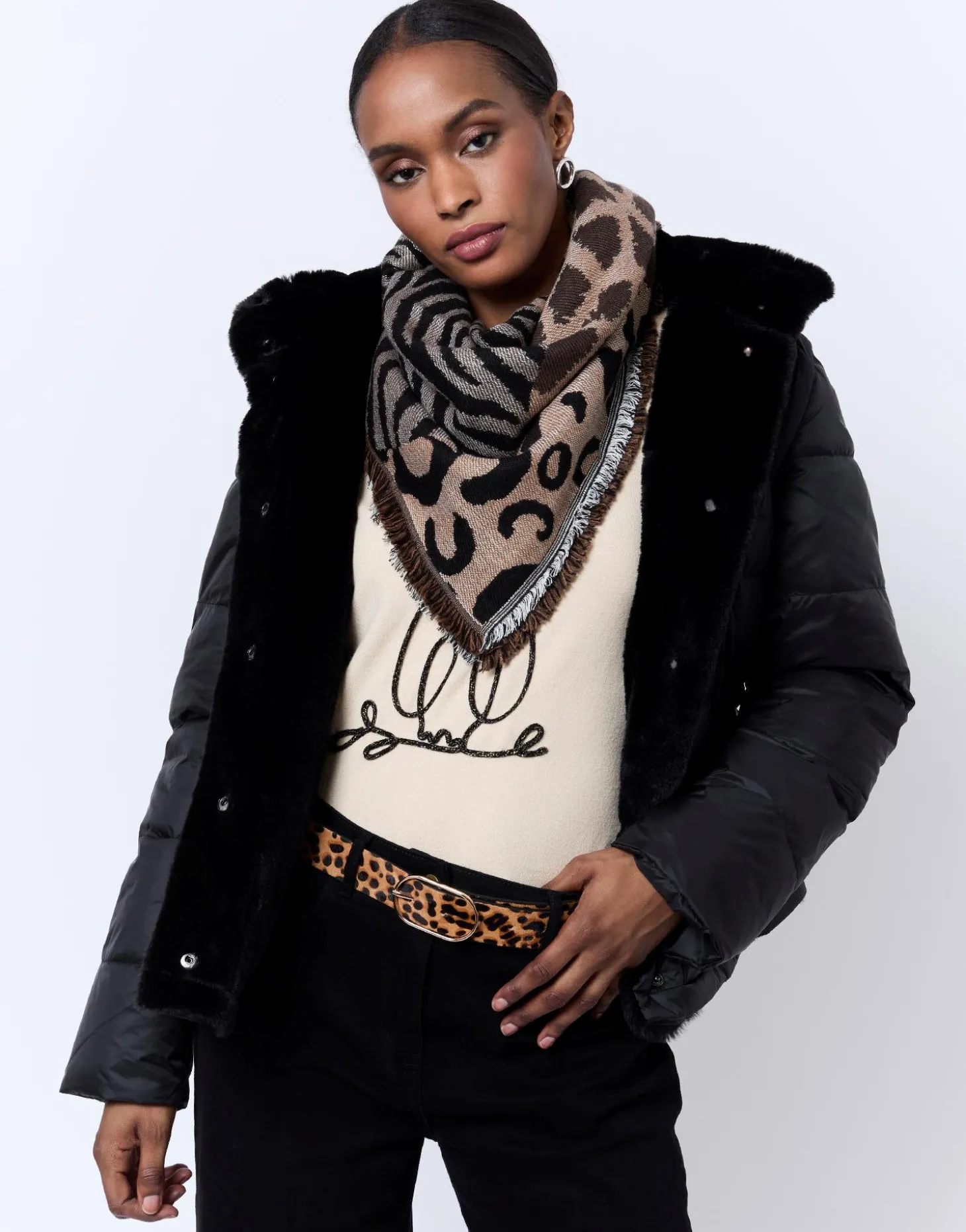 Foulard imprimé zèbre MARRON Femme