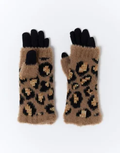 Gants imprimé léopard MARRON Femme