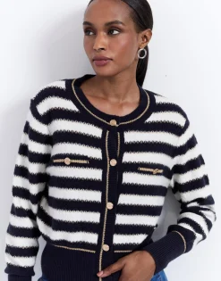 Gilet court en mélange laine rayé MARINE Femme