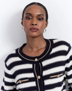 Gilet court en mélange laine rayé MARINE Femme