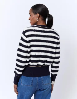 Gilet court en mélange laine rayé MARINE Femme