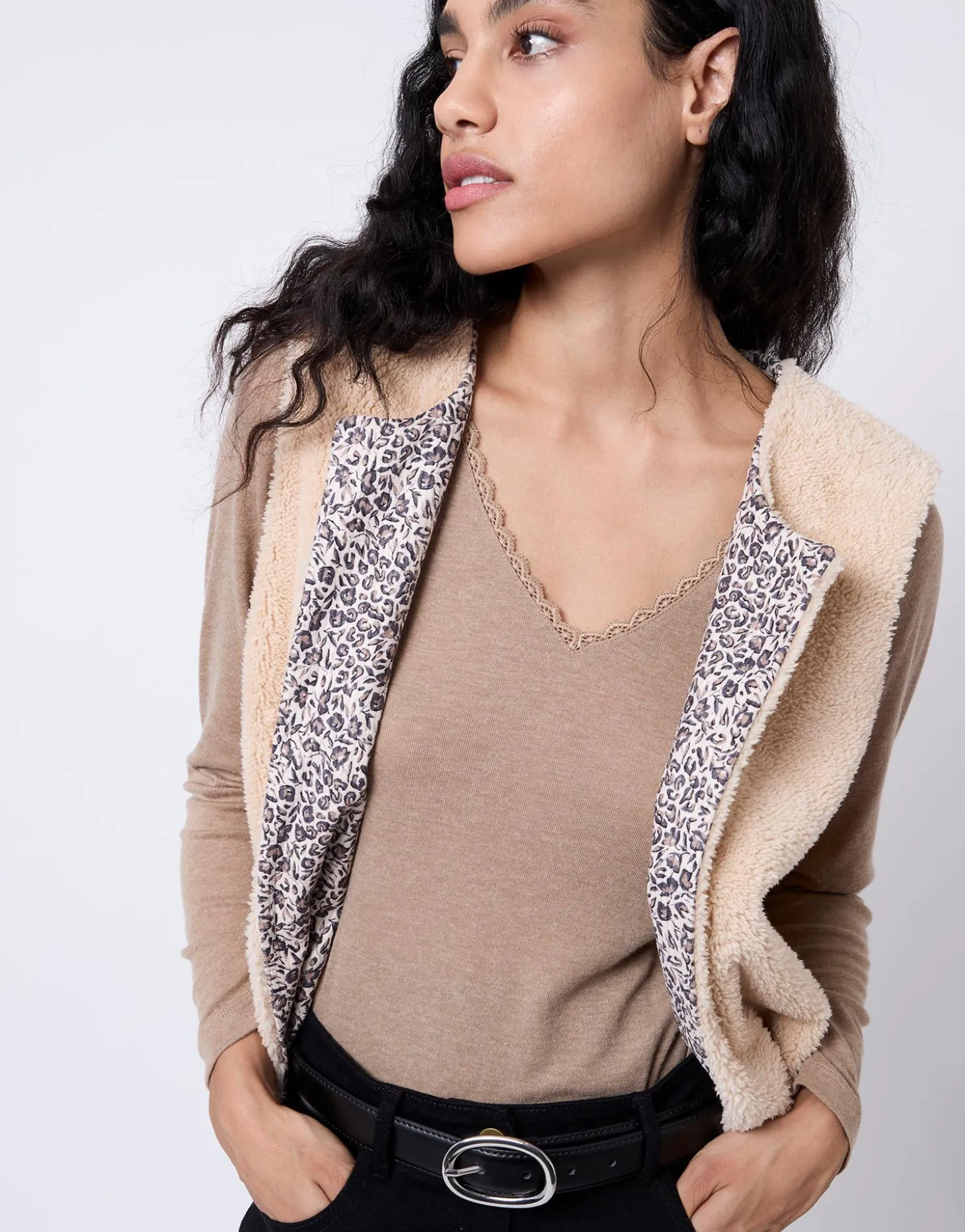 Gilet court réversible BEIGE Femme