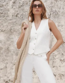 Gilet court uni BLANC Femme