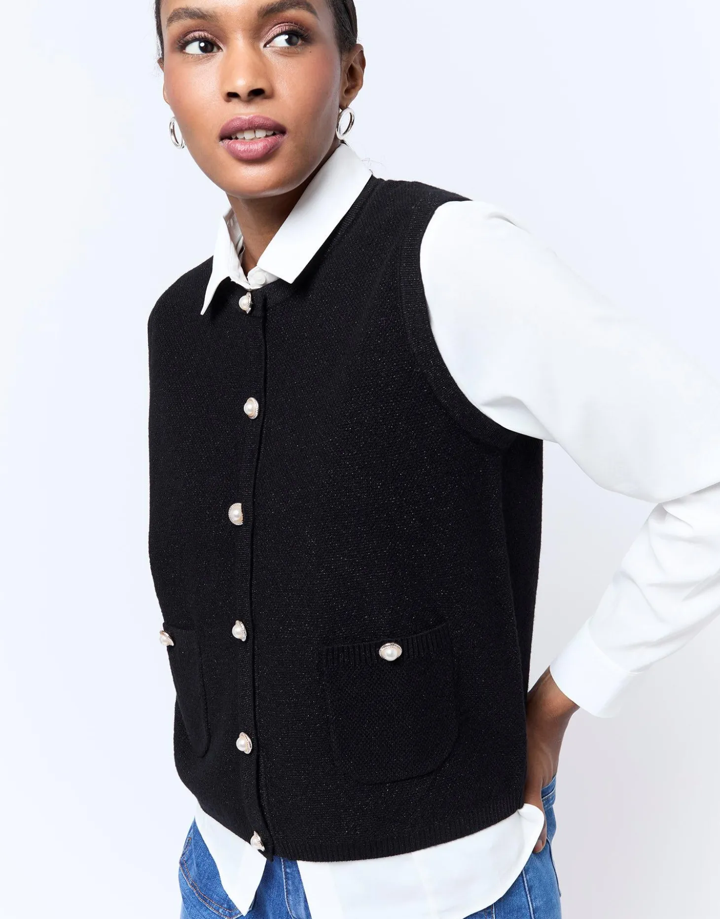 Gilet court uni NOIR Femme