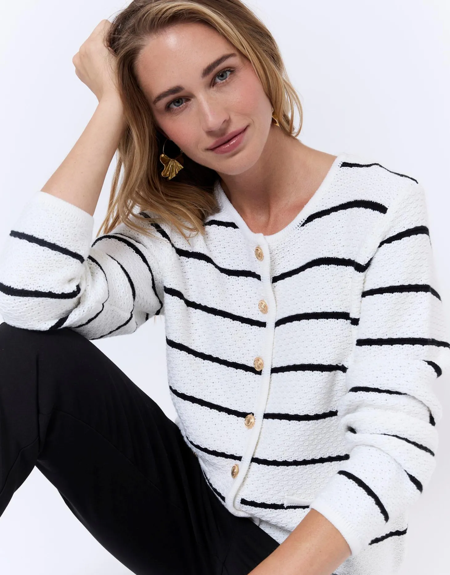 Gilet en mélange coton rayé BLANC Femme