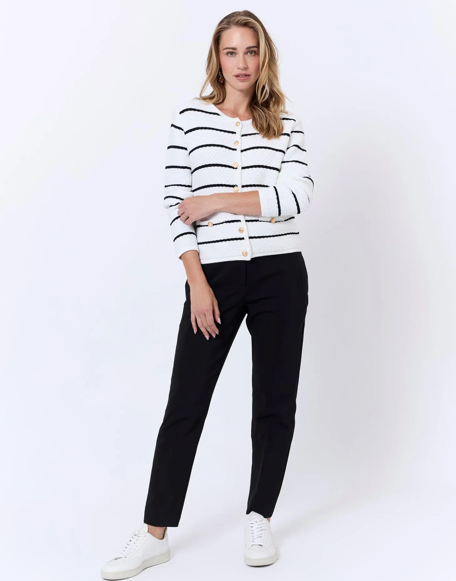 Gilet en mélange coton rayé BLANC Femme