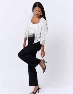 Gilet manches 3/4 en dentelle uni BLANC Femme