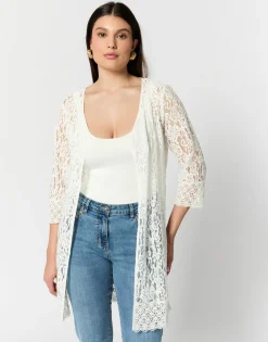 Gilet manches 3/4 en dentelle uni BLANC Femme