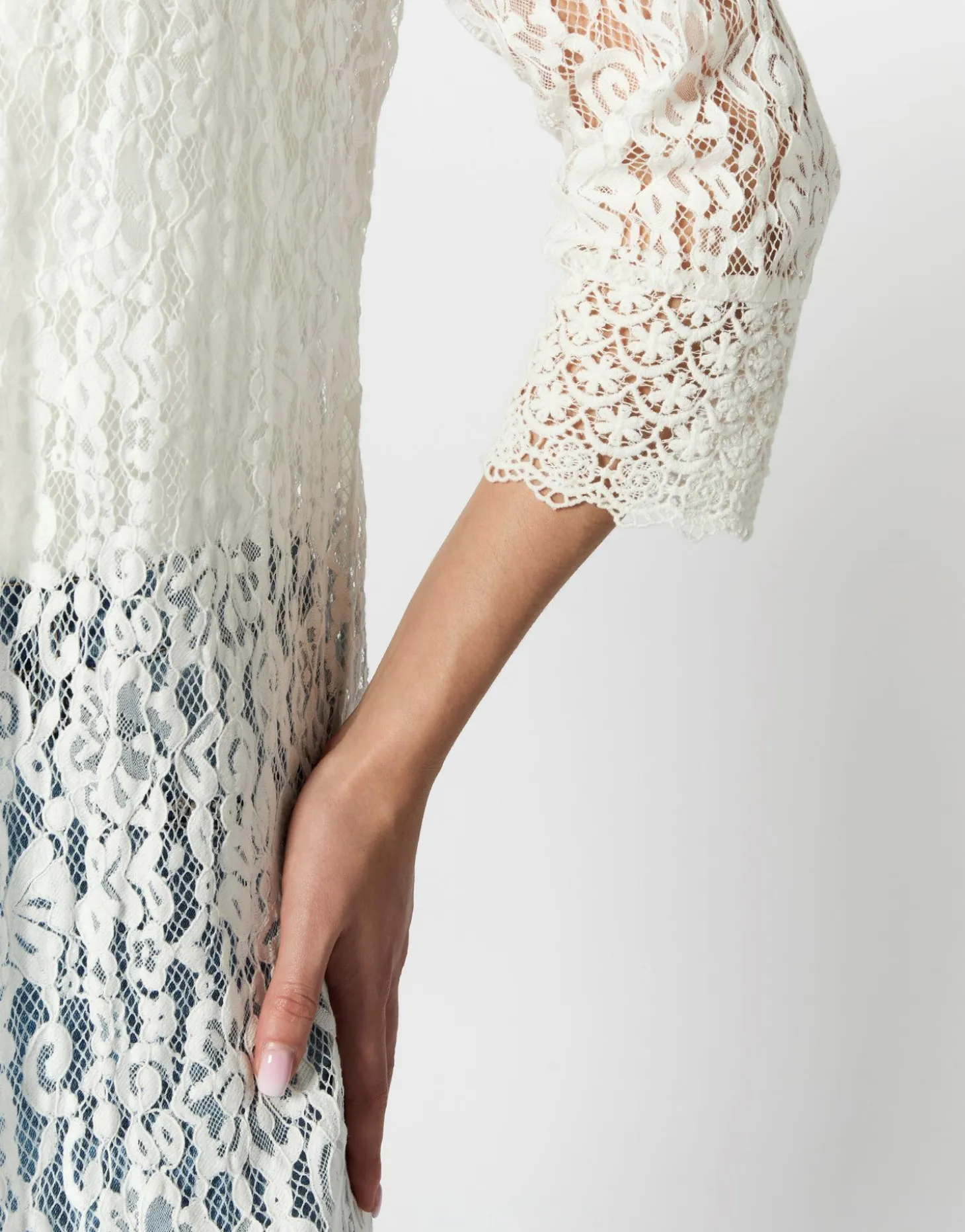 Gilet manches 3/4 en dentelle uni BLANC Femme