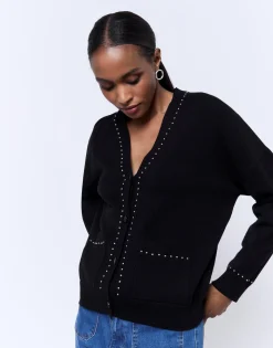 Gilet uni décoré NOIR Femme