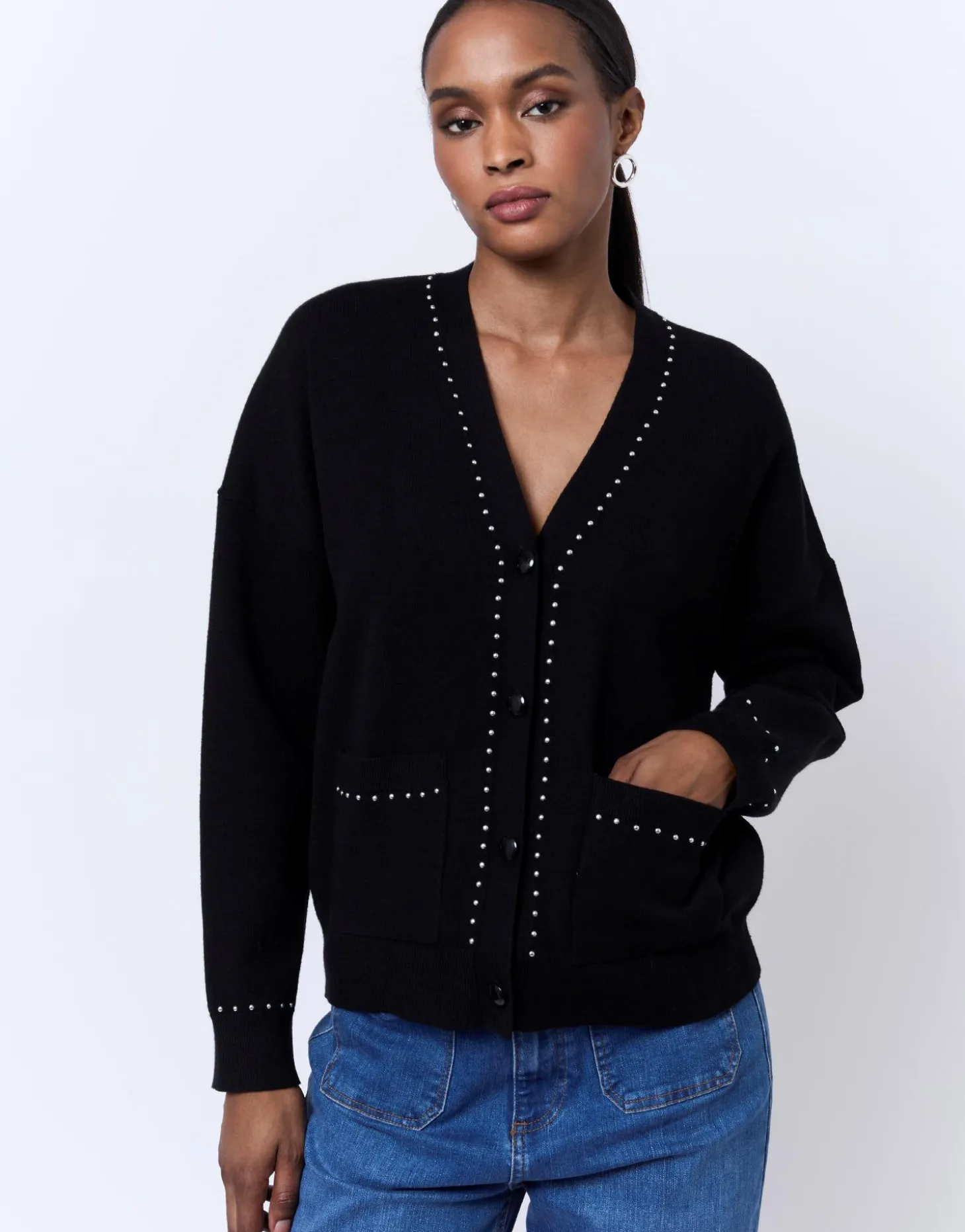 Gilet uni décoré NOIR Femme