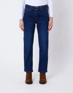 Jean 7/8 droit en denim MARINE Femme