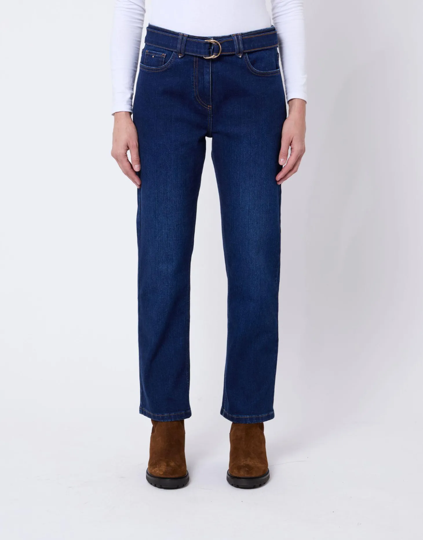 Jean 7/8 droit en denim MARINE Femme