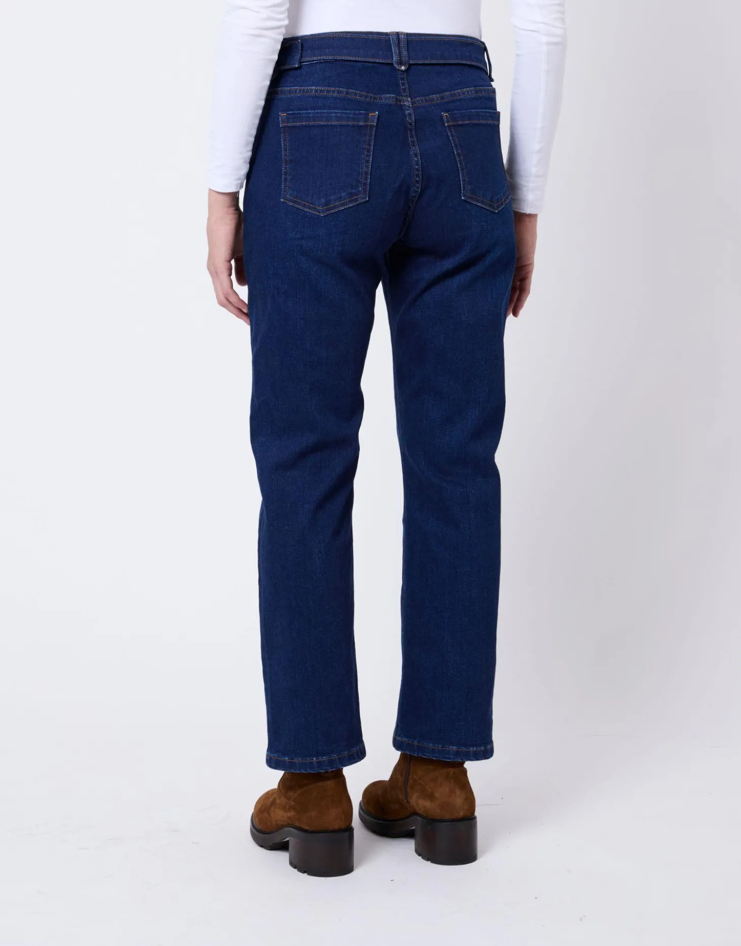 Jean 7/8 droit en denim MARINE Femme