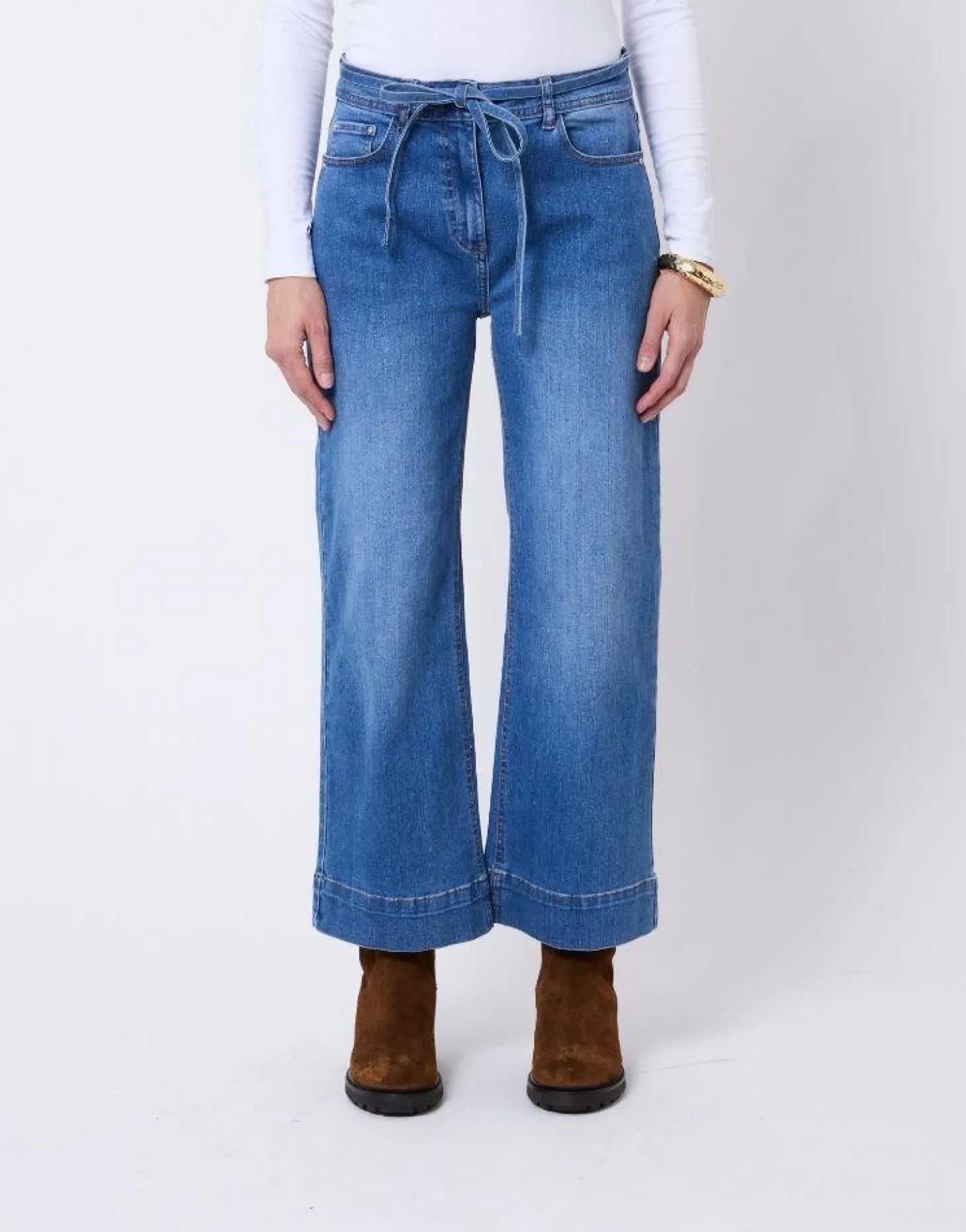 Jean cropped en denim BLEU CLAIR Femme
