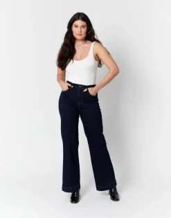 Jean long large MARINE Femme