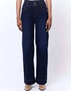 Jean long large MARINE Femme