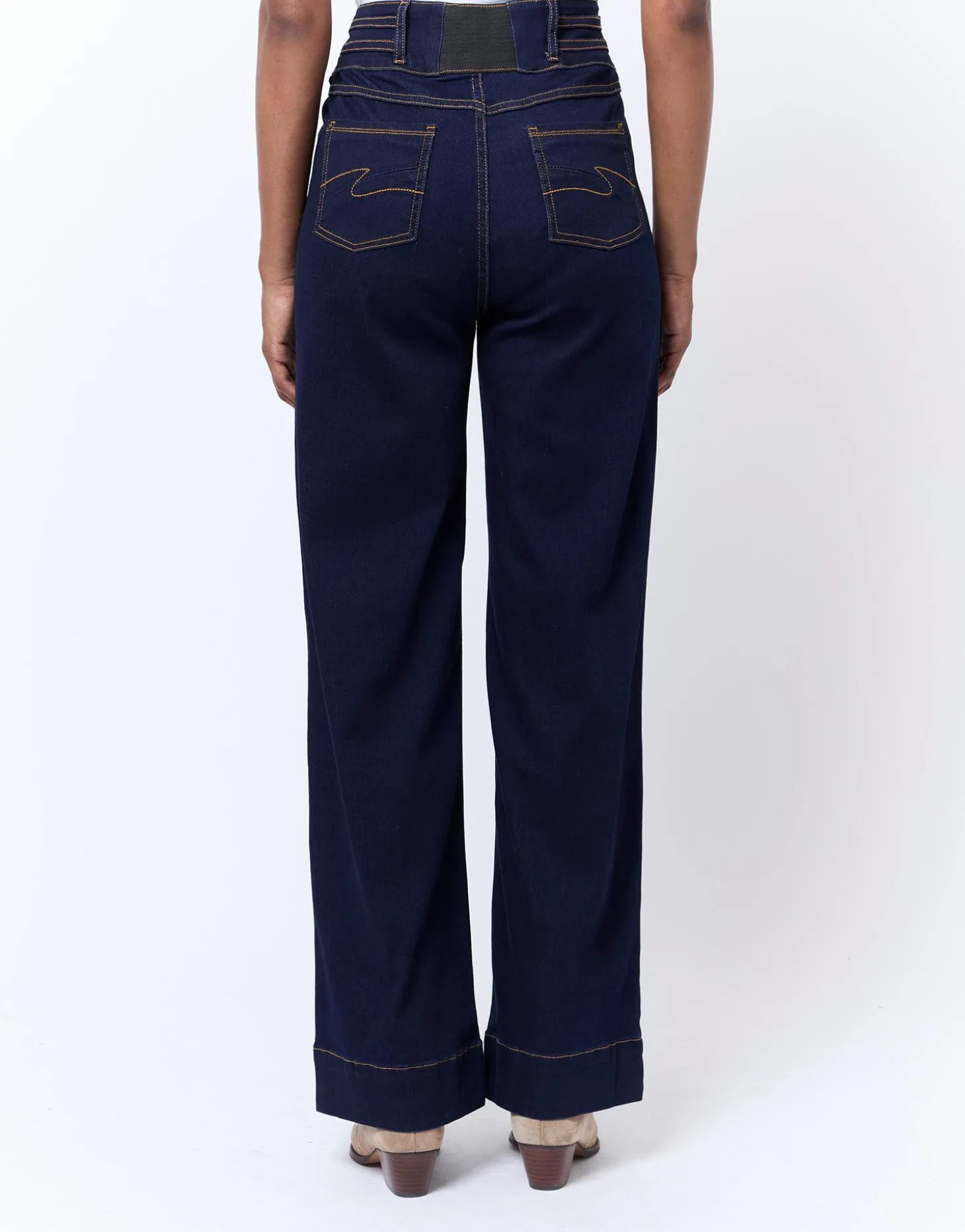 Jean long large MARINE Femme