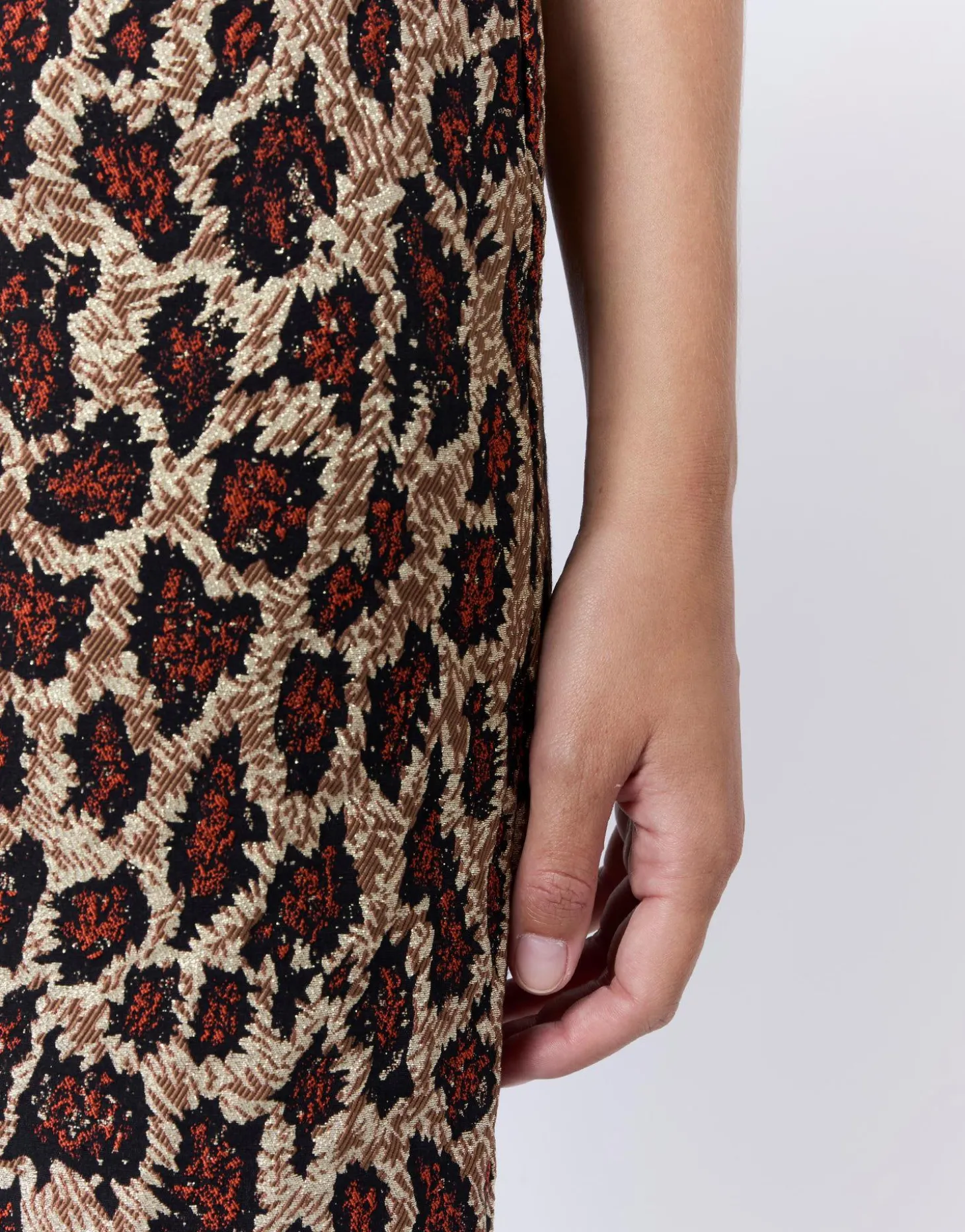 Jupe courte droite en jacquard imprimé léopard BEIGE
