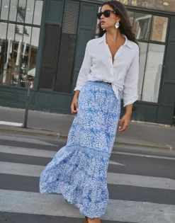 Jupe longue imprimée BLEU