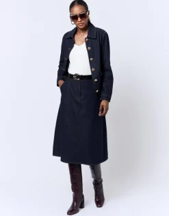Jupe midi en denim unie MARINE