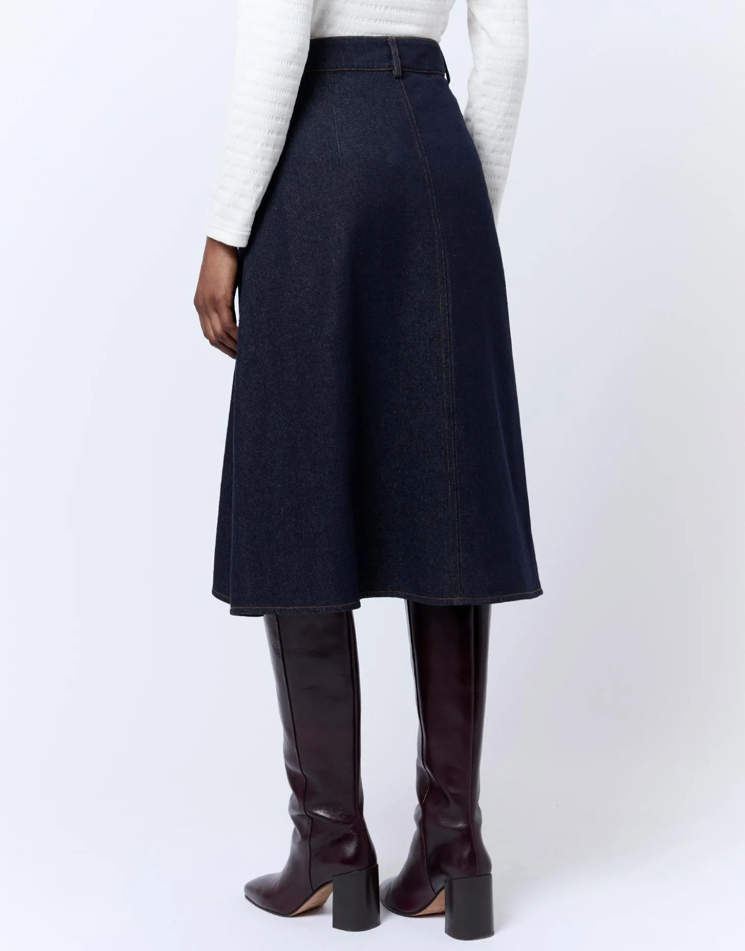 Jupe midi en denim unie MARINE