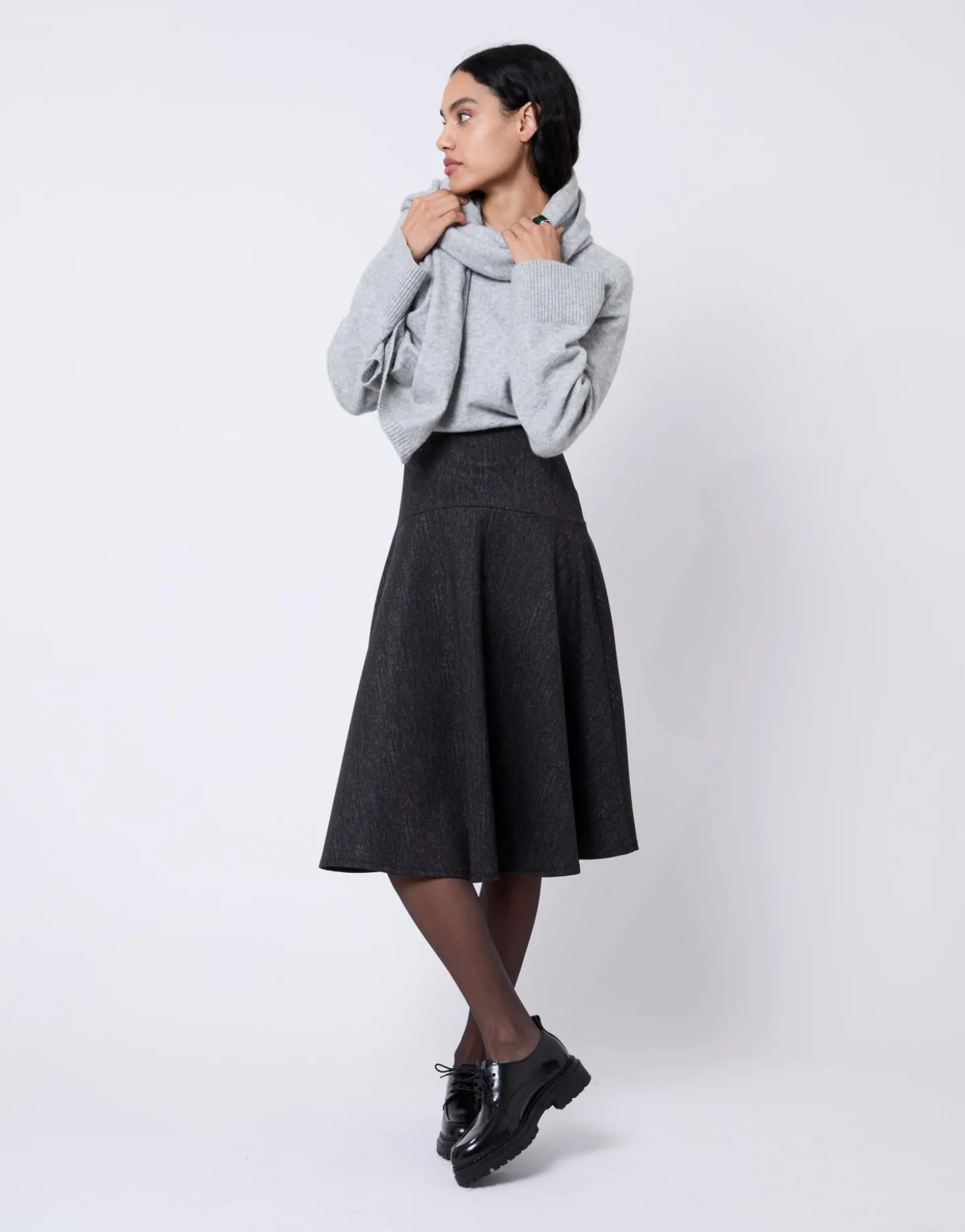 Jupe midi faux uni ANTHRACITE