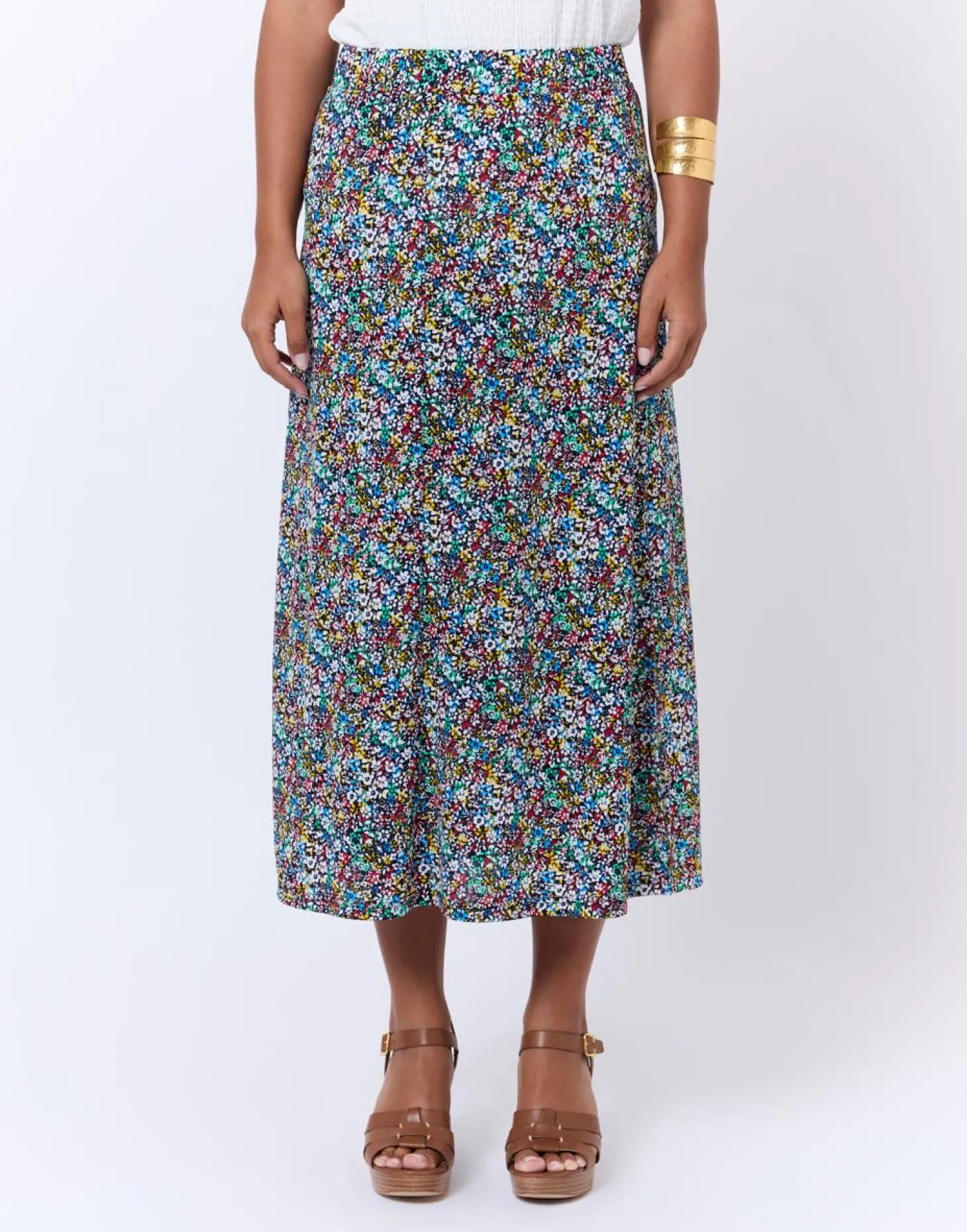 Jupe midi évasée imprimé à fleurs MULTICOLORE