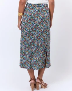 Jupe midi évasée imprimé à fleurs MULTICOLORE