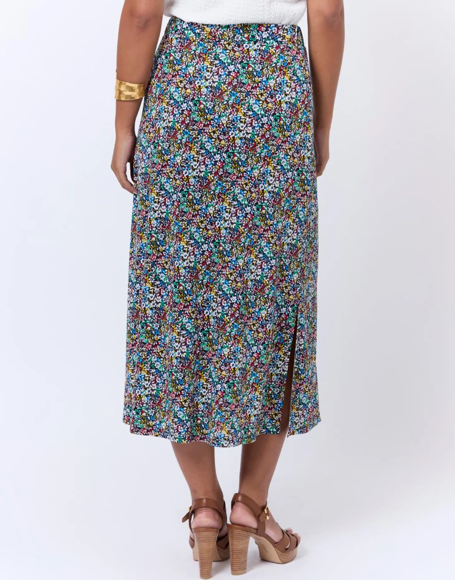 Jupe midi évasée imprimé à fleurs MULTICOLORE