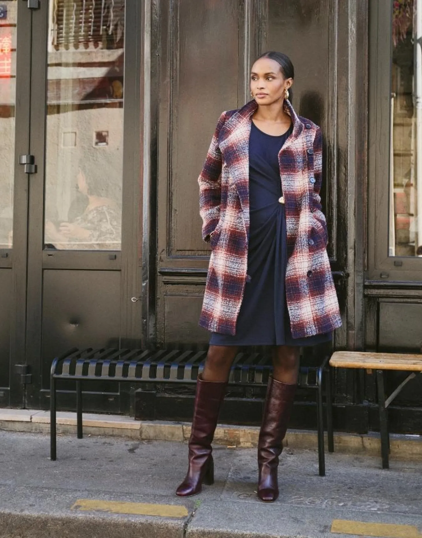 Manteau à carreaux BORDEAUX Femme