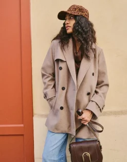 Manteau court uni TAUPE Femme