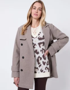 Manteau court uni TAUPE Femme