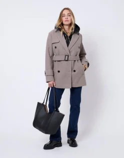 Manteau court uni TAUPE Femme