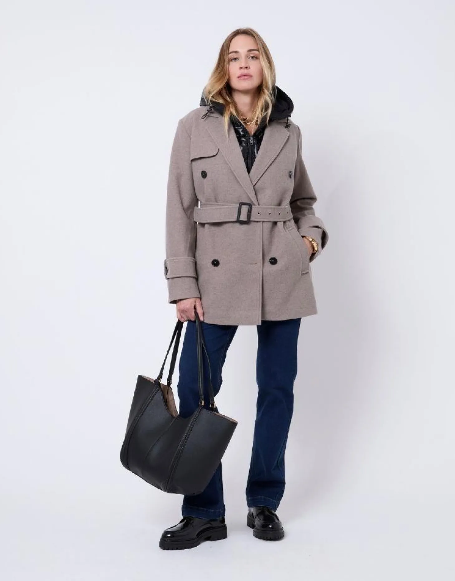 Manteau court uni TAUPE Femme