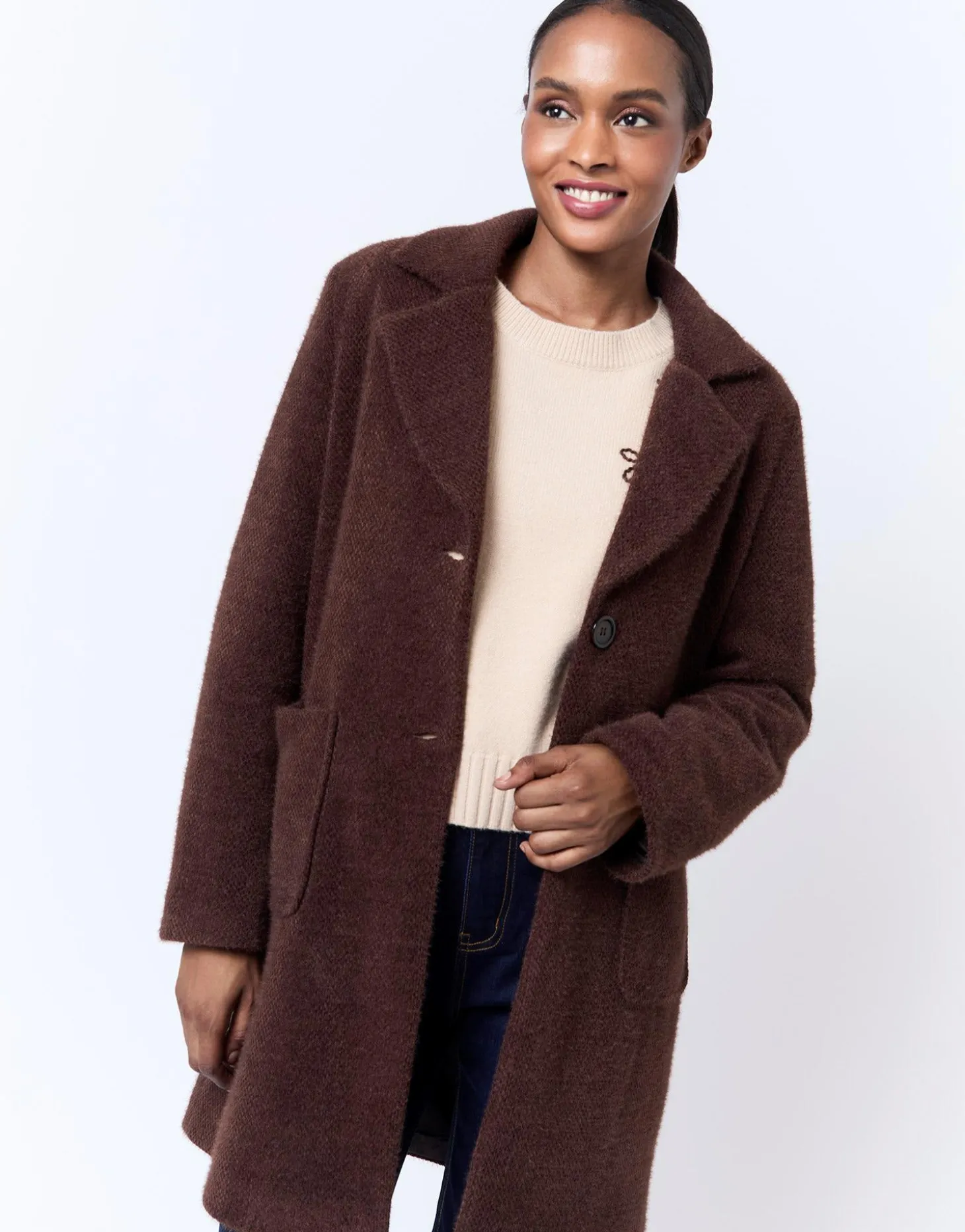 Manteau uni MARRON Femme
