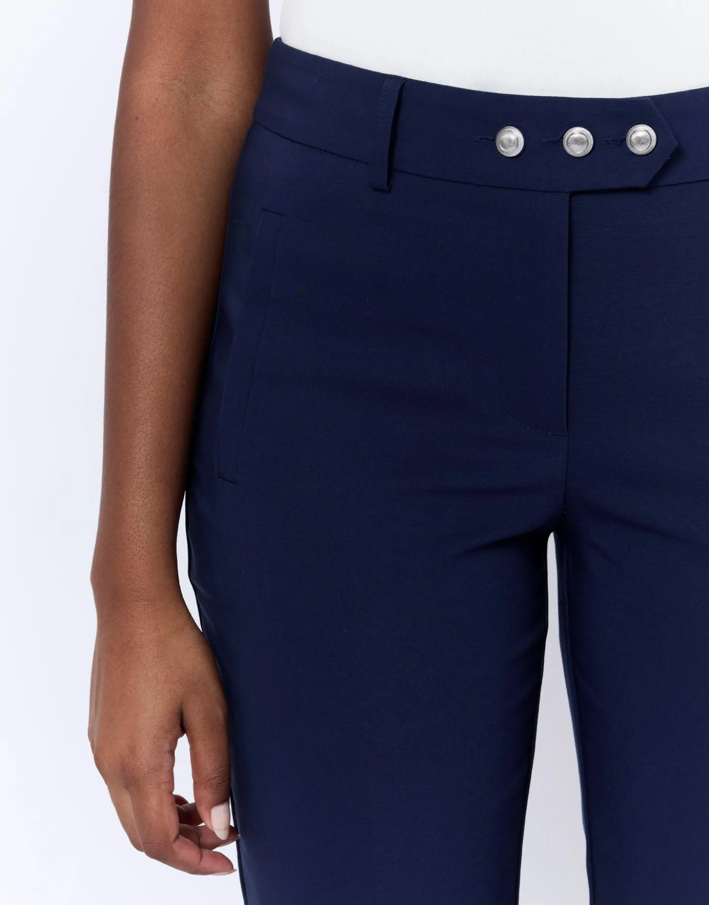 Pantalon 7/8 cigarette uni MARINE Femme
