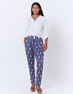 Pantalon 7/8 sarouel imprimé BLEU Femme