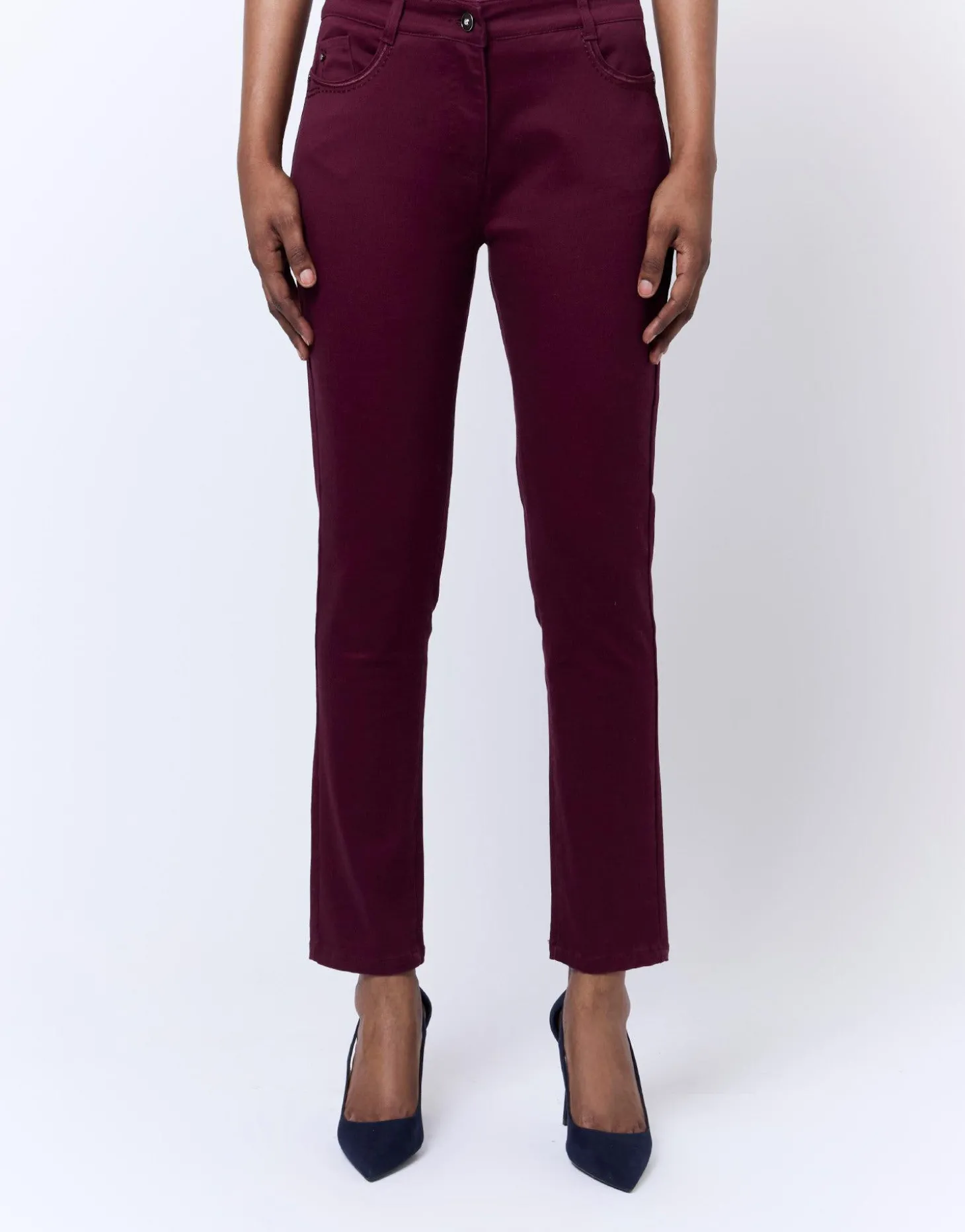 Pantalon 7/8 slim uni AUBERGINE Femme