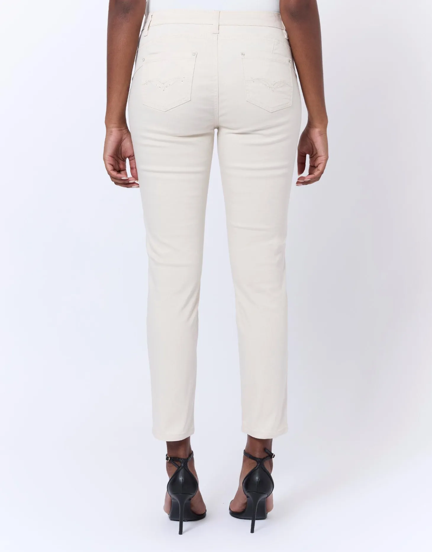 Pantalon 7/8 slim uni BEIGE Femme