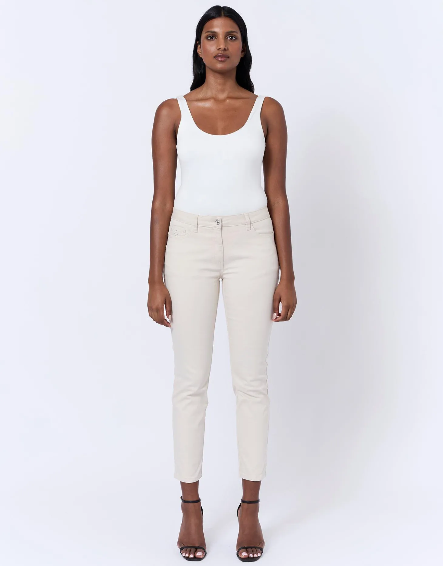 Pantalon 7/8 slim uni BEIGE Femme