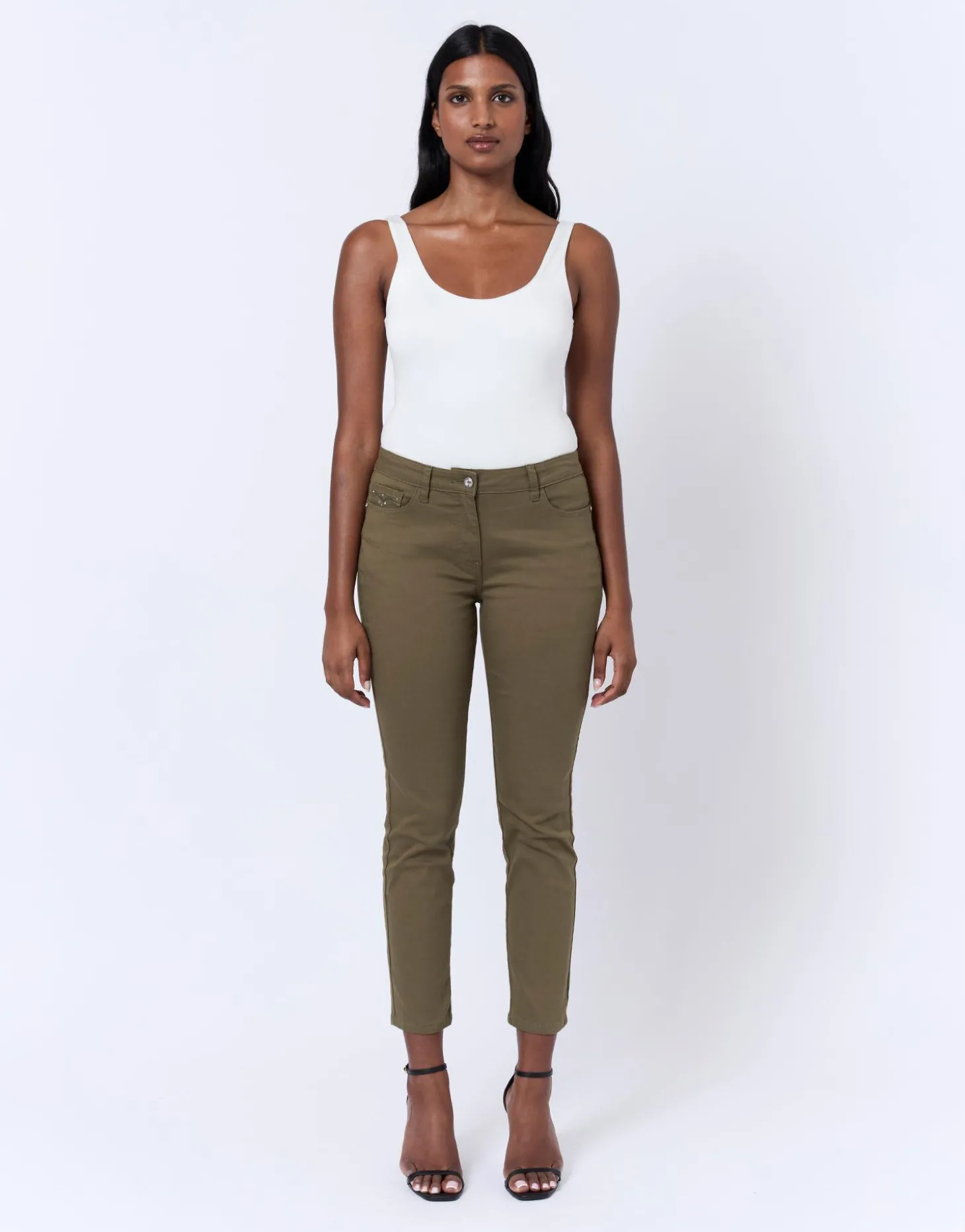 Pantalon 7/8 slim uni KAKI Femme